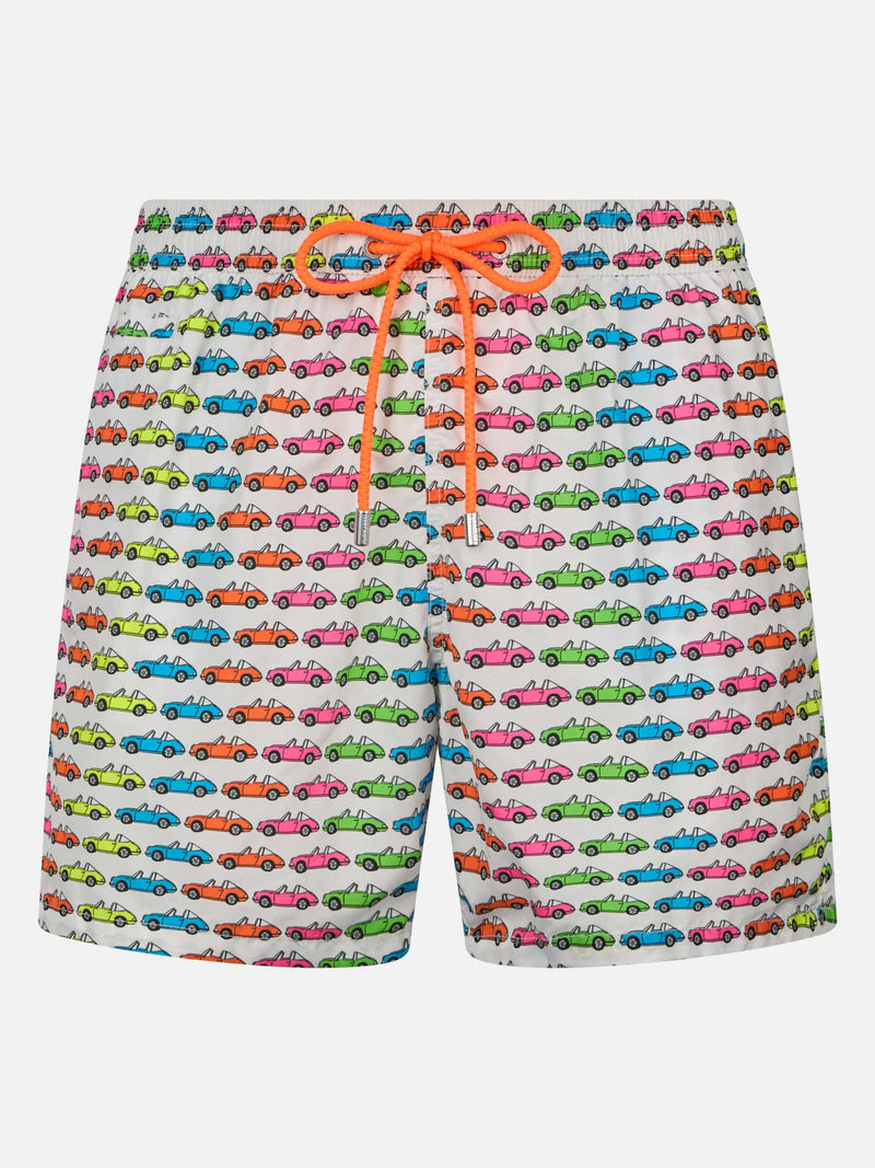 Man lightweight fabric swim-shorts Lighting Micro Fantasy with car print