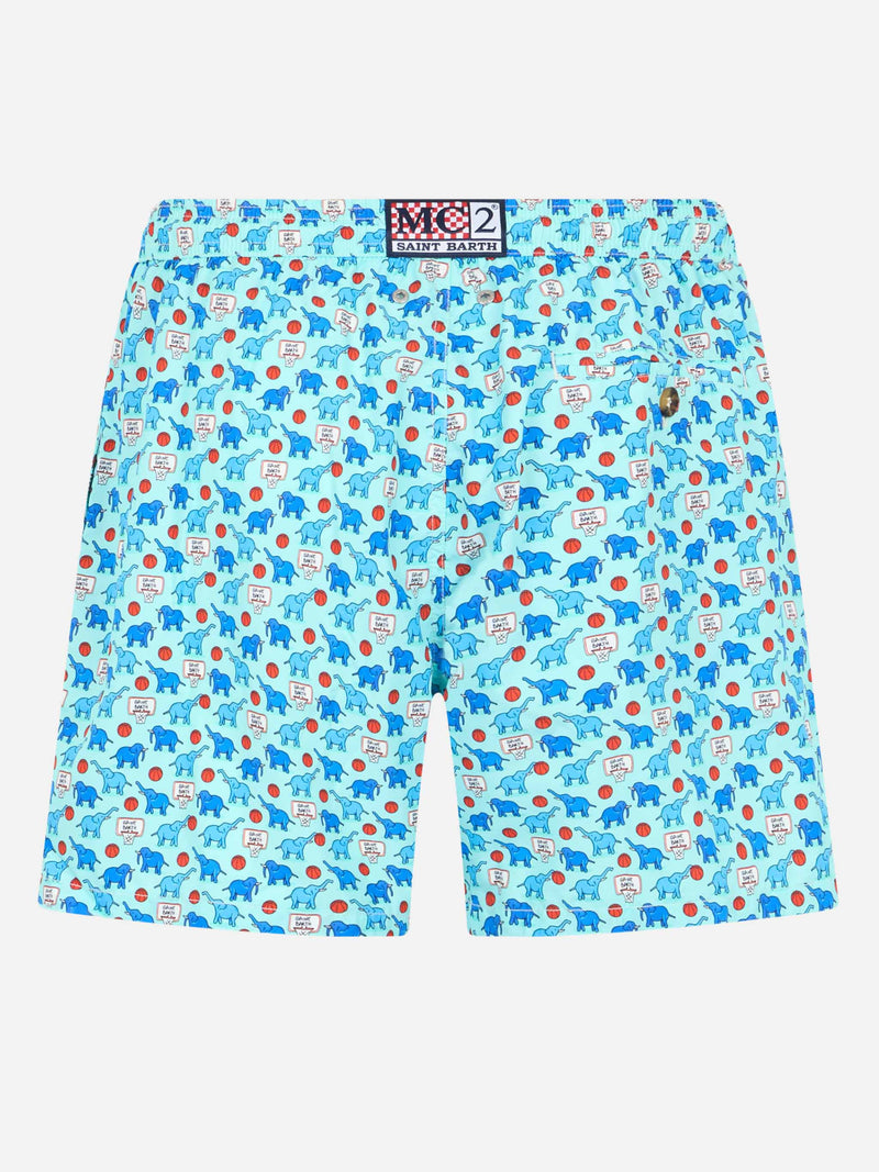 Man lightweight fabric swim-shorts Lighting Micro Fantasy with elephant print