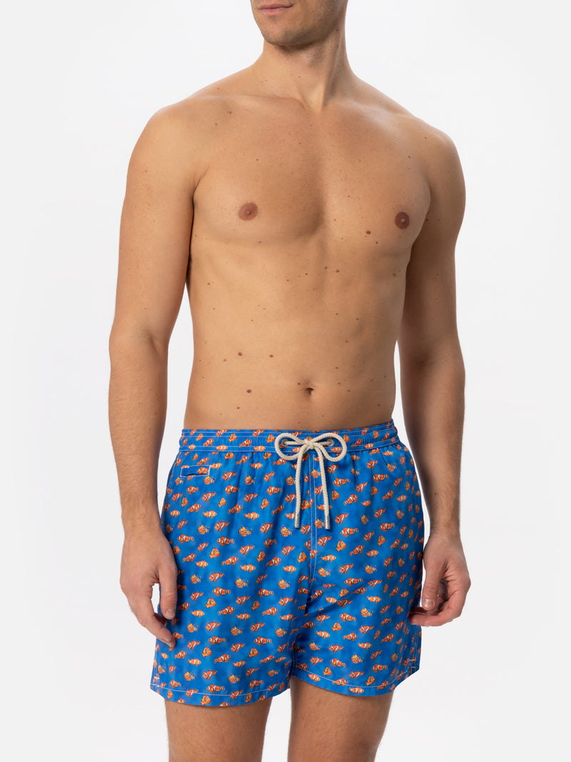 Man light fabric swim shorts with clownfish print