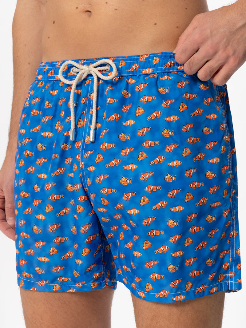 Man light fabric swim shorts with clownfish print