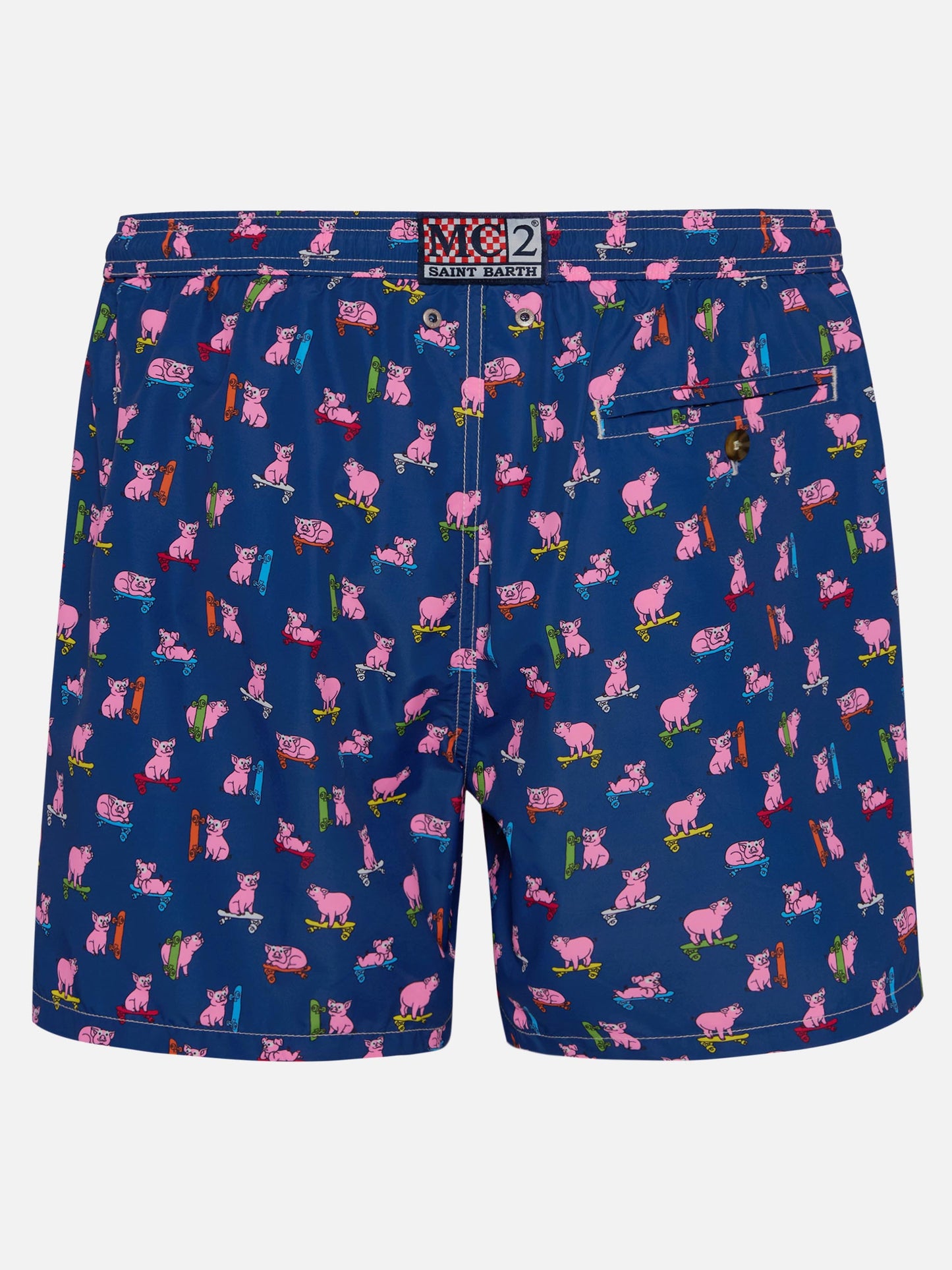 Herren-Badeshorts aus leichtem Stoff mit Skaterschwein-Aufdruck