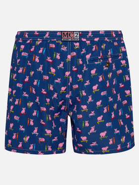 Herren-Badeshorts aus leichtem Stoff mit Skaterschwein-Aufdruck