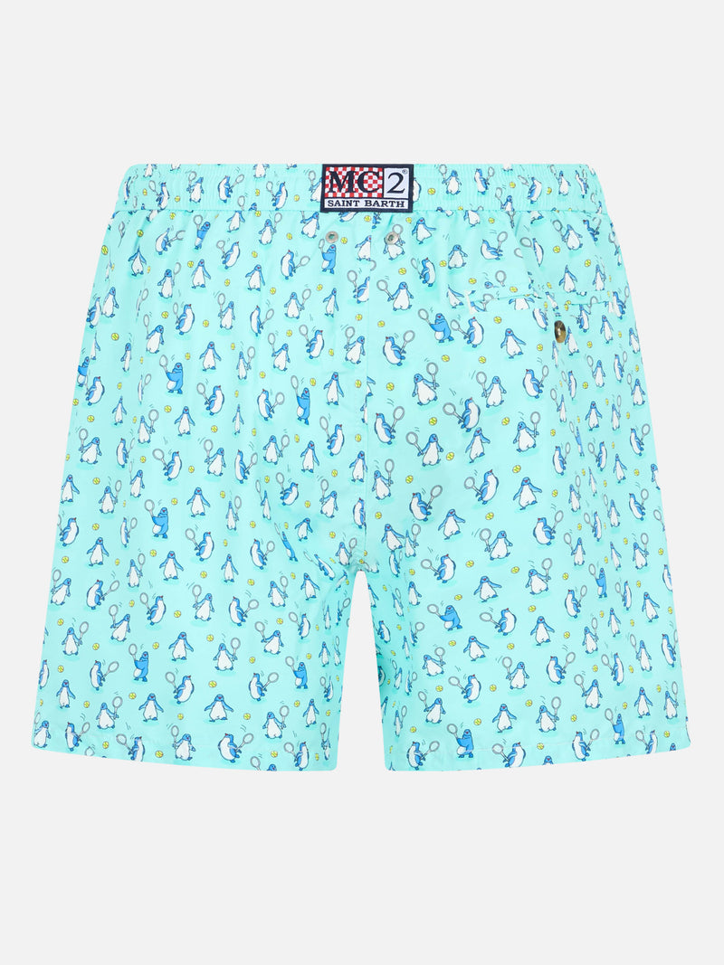 Badeshorts für Herren aus leichtem Stoff Lighting Micro Fantasy mit Pinguin-Print