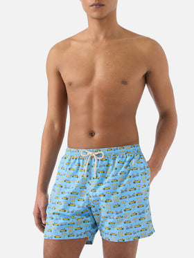 Light blue Lighting Micro swim shorts with road to Formentera all-over print