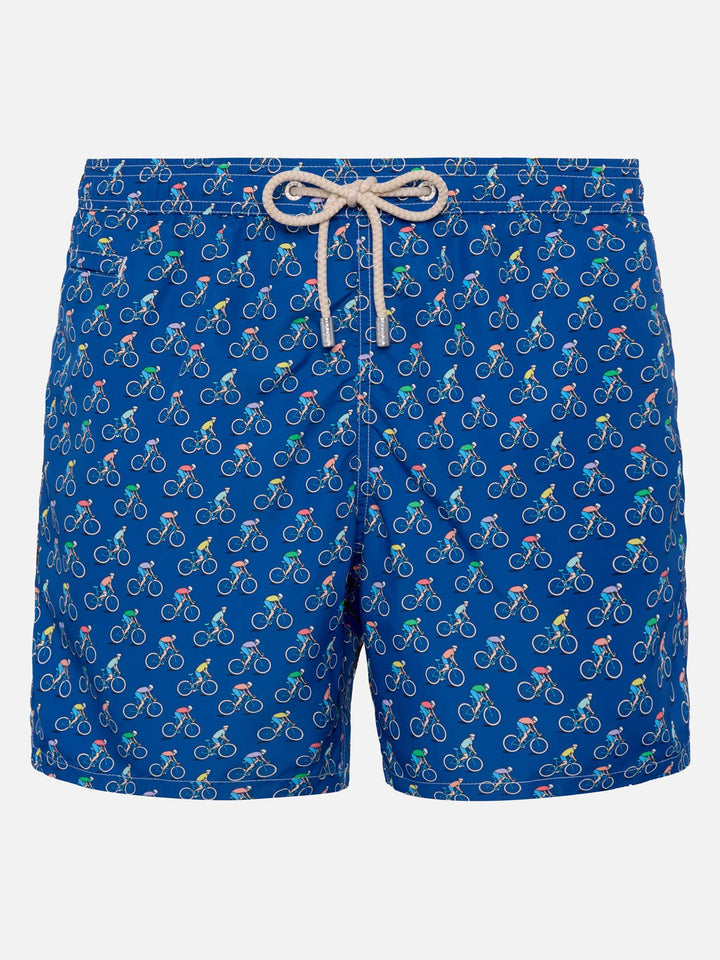 Lightweight fabric swim shorts Lighting with bikers  print
