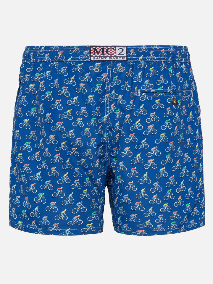 Lightweight fabric swim shorts Lighting with bikers  print