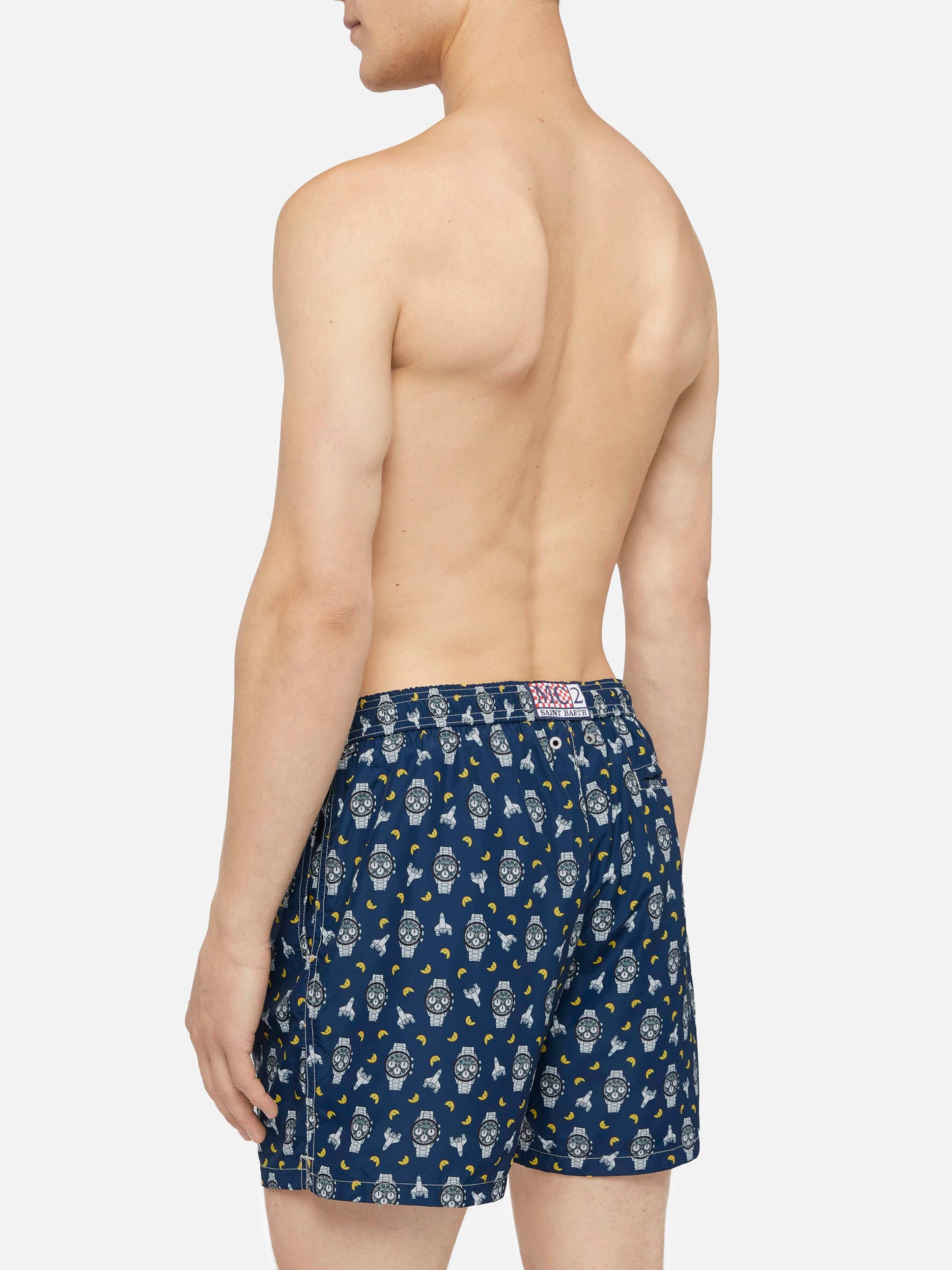 Lightweight fabric swim shorts Lighting with watch and moon print