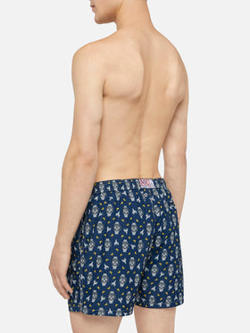 Lightweight fabric swim shorts Lighting with watch and moon print