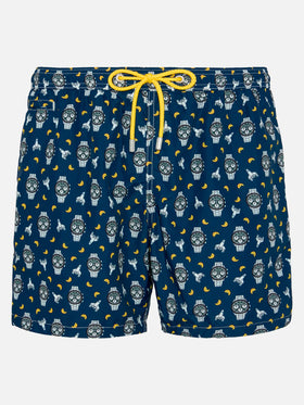 Badeshorts aus leichtem Stoff „Lighting“ mit Uhren- und Mond-Print
