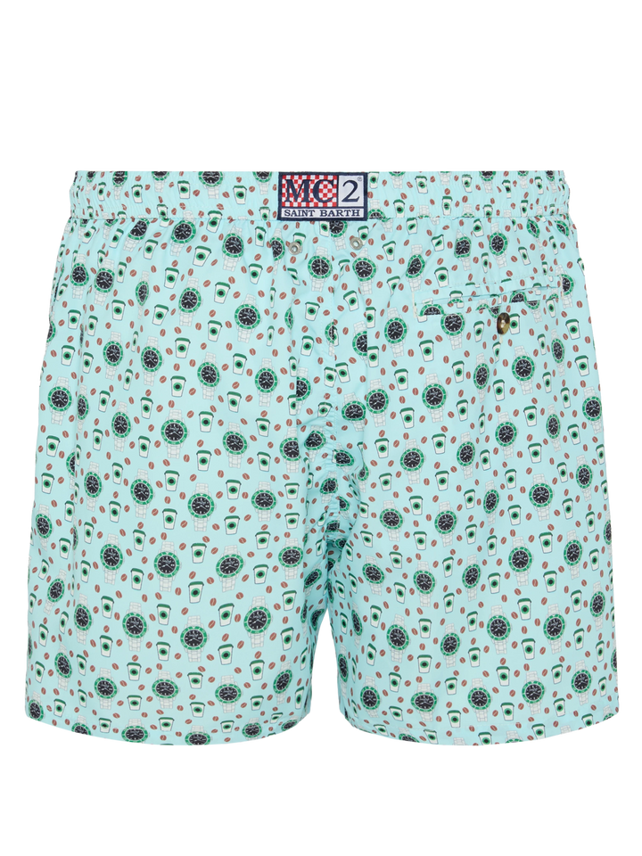 Lightweight fabric swim shorts Lighting with watch print - MC2 Saint Barth