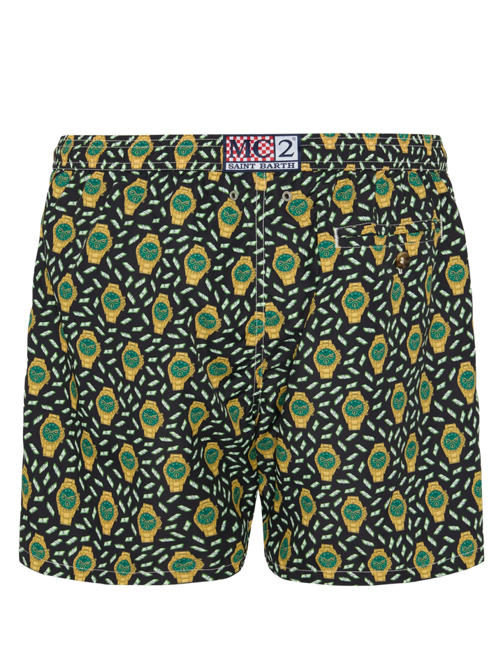 Lightweight fabric swim shorts Lighting with watch print - MC2 Saint Barth