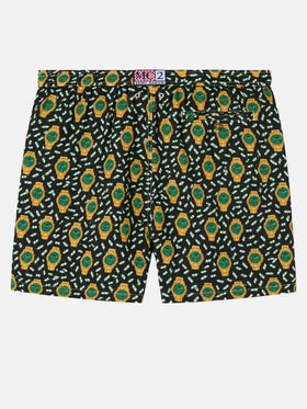 Badeshorts aus leichtem Stoff „Lighting“ mit Uhren-Print