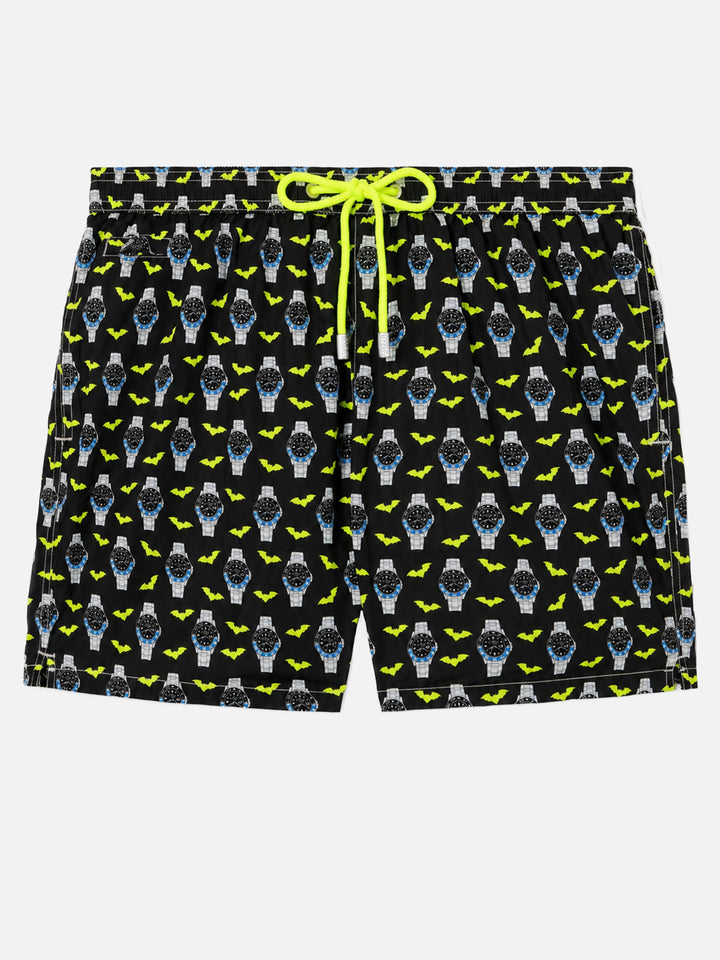 Badeshorts aus leichtem Stoff „Lighting“ mit Uhren-Print