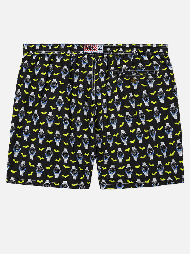 Badeshorts aus leichtem Stoff „Lighting“ mit Uhren-Print