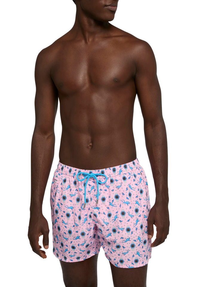 Lightweight fabric swim shorts Lighting with watch print