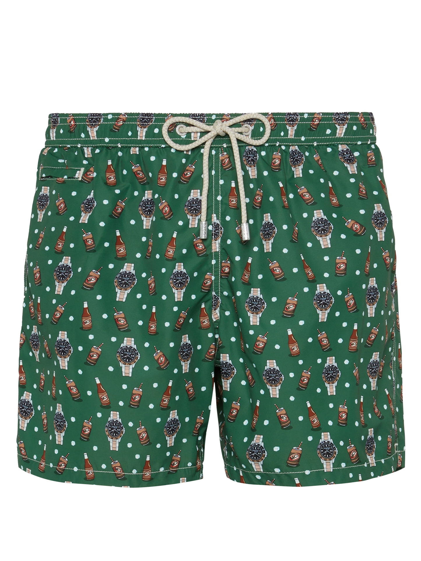 Lightweight fabric swim shorts Lighting with watch and beer print
