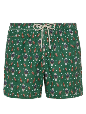 Lightweight fabric swim shorts Lighting with watch and beer print