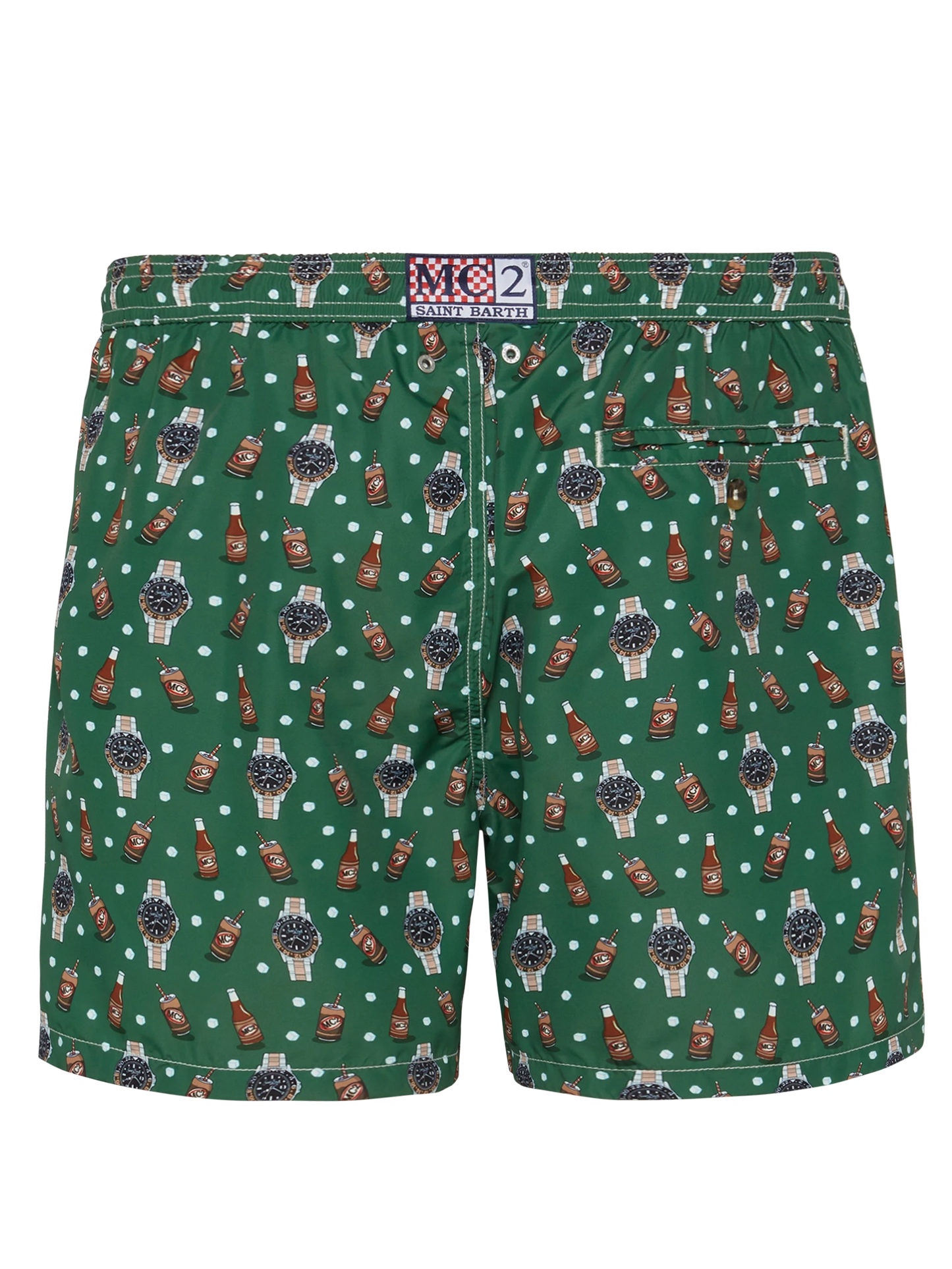 Lightweight fabric swim shorts Lighting with watch and beer print