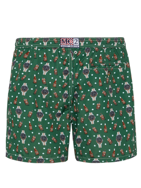 Lightweight fabric swim shorts Lighting with watch and beer print