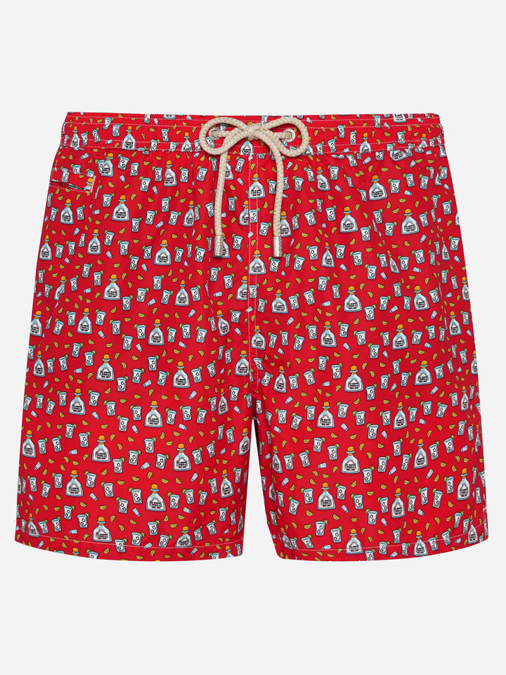 Man light fabric swim shorts with Tequila print