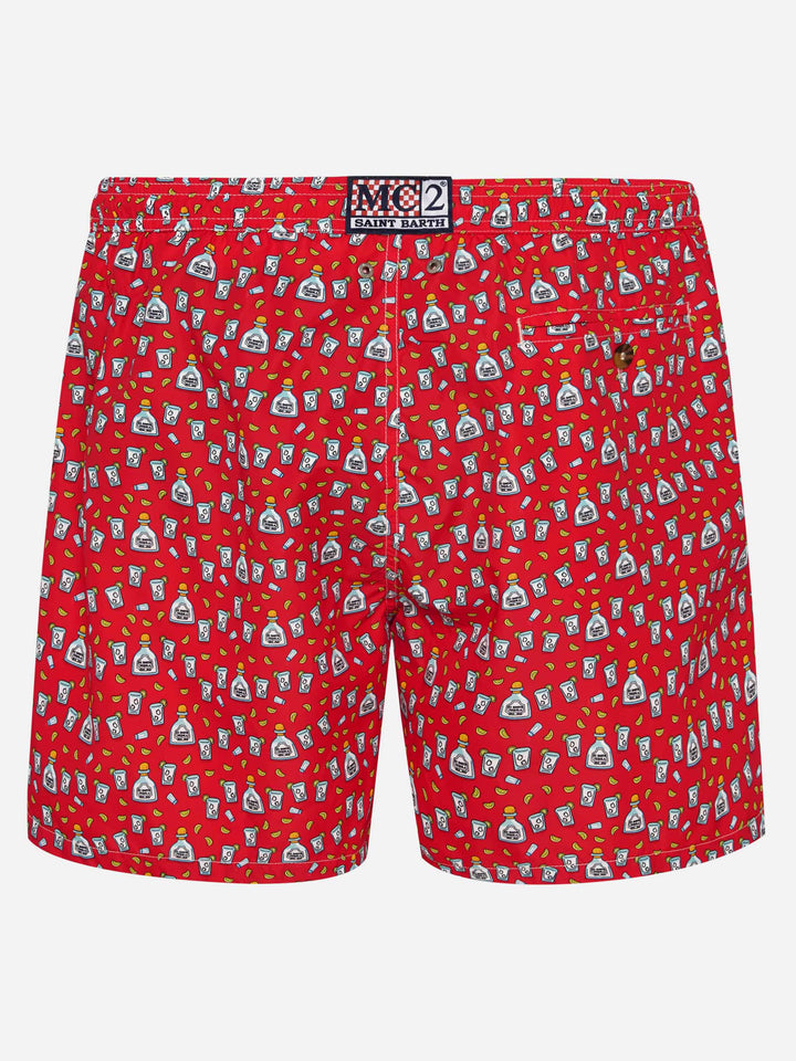 Man light fabric swim shorts with Tequila print