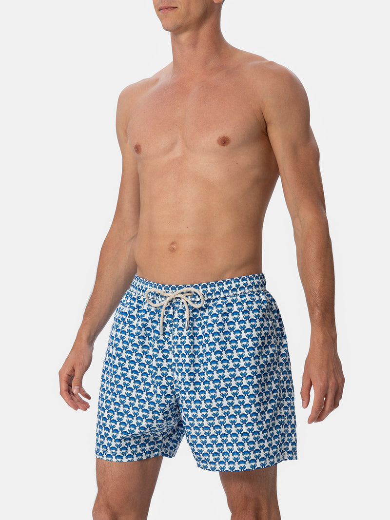 Man lightweight fabric swim-shorts Lighting Micro Fantasy with crab print