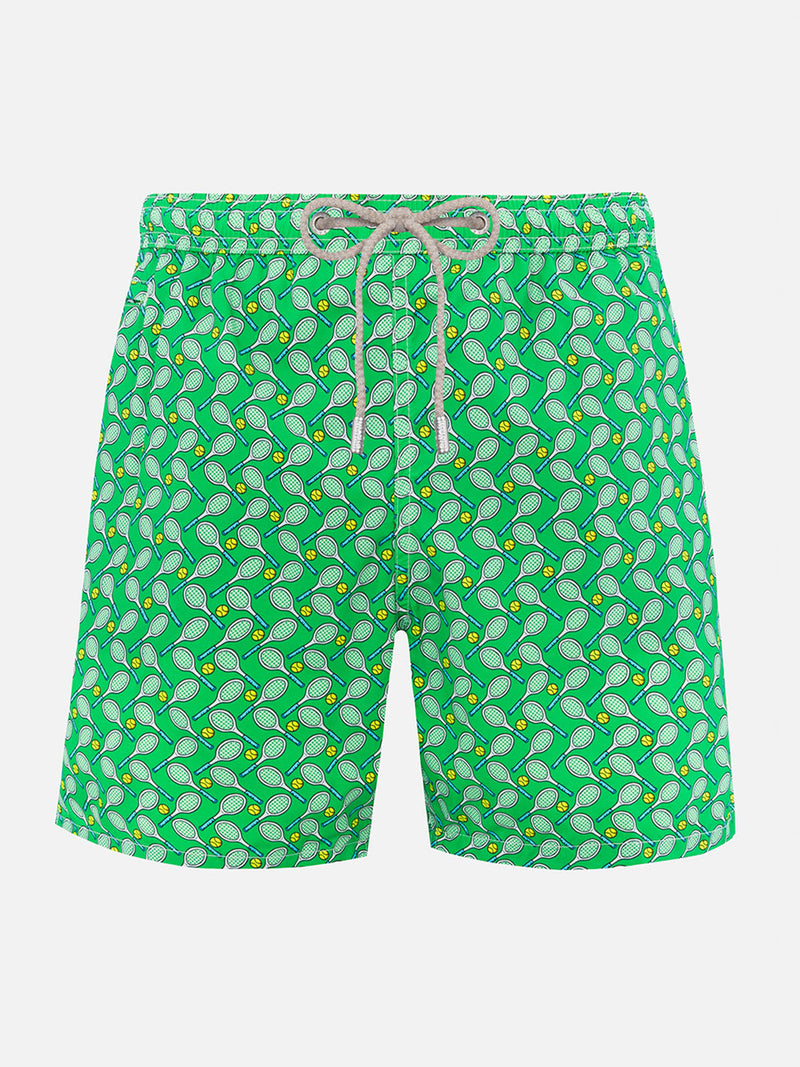 Man lightweight fabric swim-shorts Lighting Micro Fantasy with tennis print