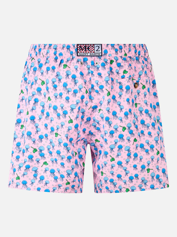 Man lightweight fabric swim-shorts Lighting Micro Fantasy with jellyfishes print