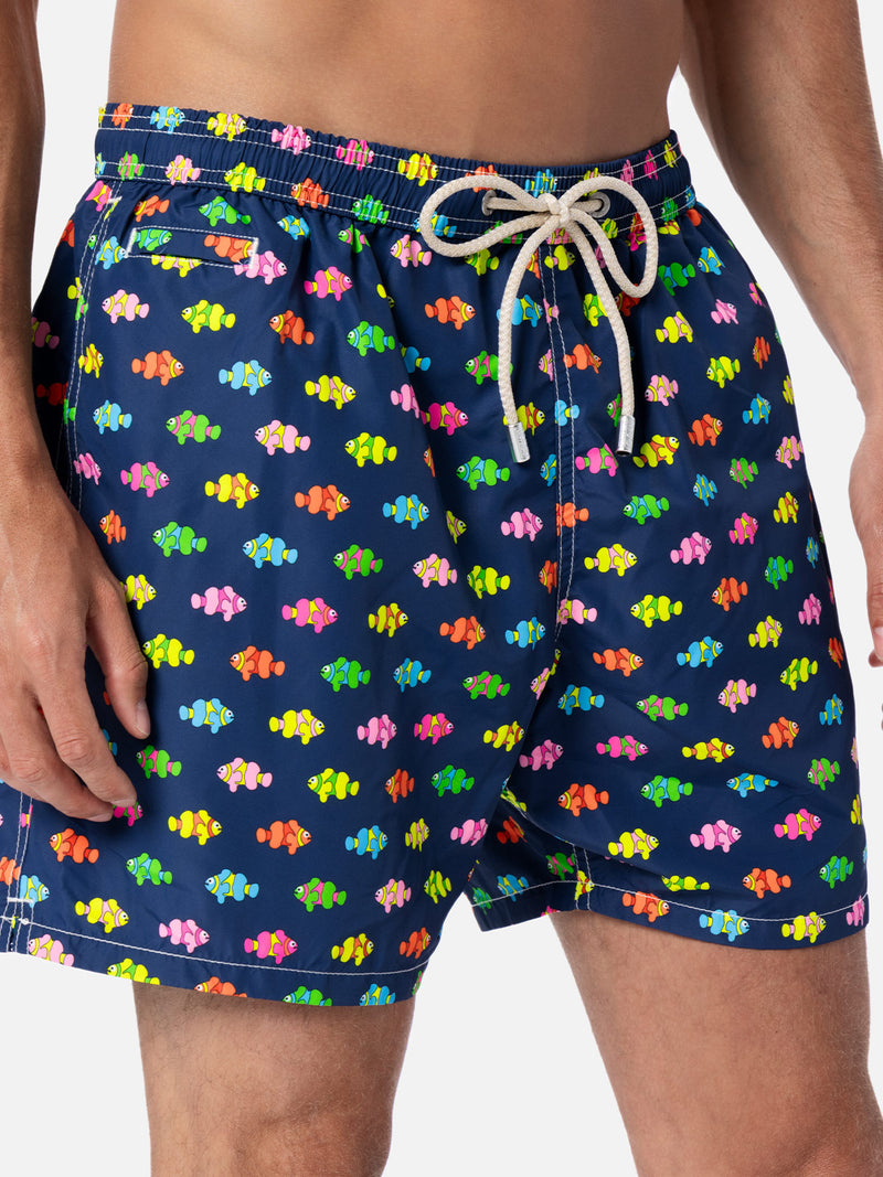 Man lightweight fabric swim-shorts Lighting Micro Fantasy with clownfishes print