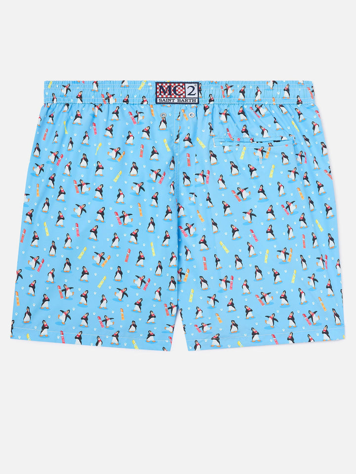 Light blue Lighting Micro swim shorts with polar penguin print | POLARETTI SPECIAL EDITION