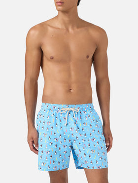 Light blue Lighting Micro swim shorts with polar penguin print | POLARETTI SPECIAL EDITION