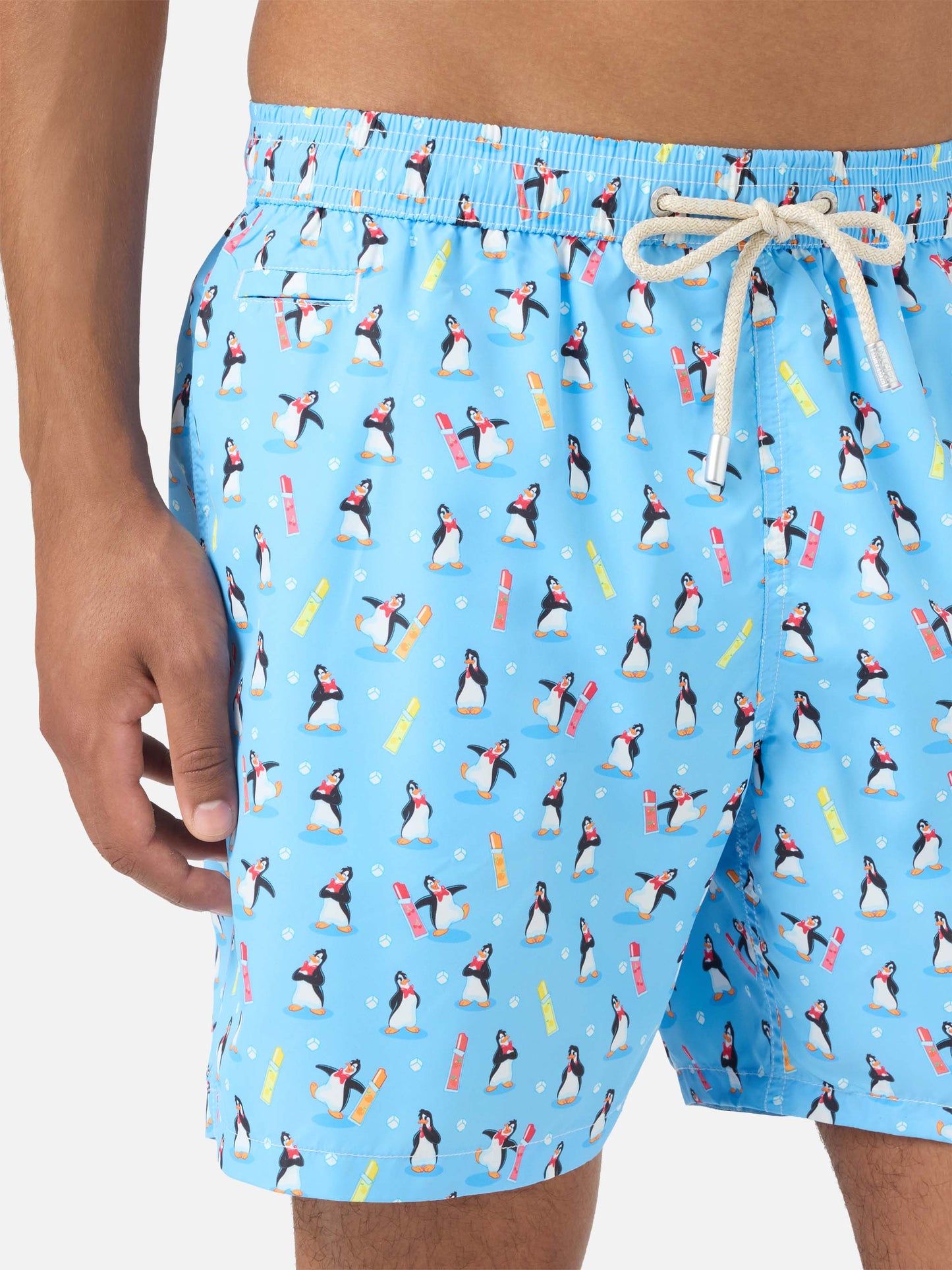 Light blue Lighting Micro swim shorts with polar penguin print | POLARETTI SPECIAL EDITION
