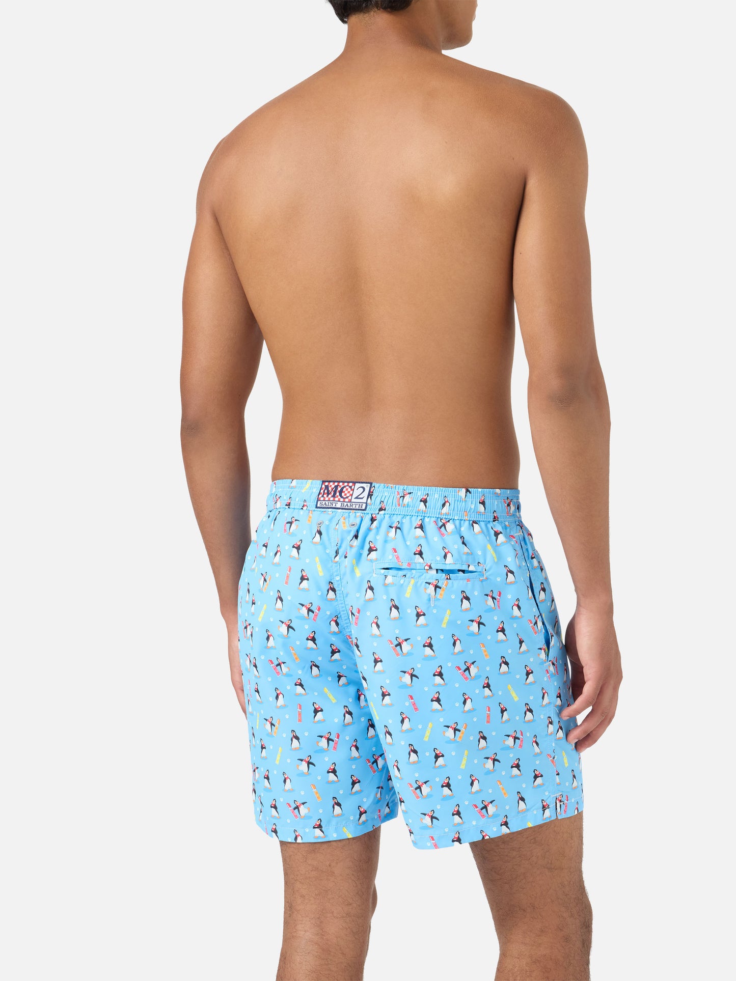 Light blue Lighting Micro swim shorts with polar penguin print | POLARETTI SPECIAL EDITION