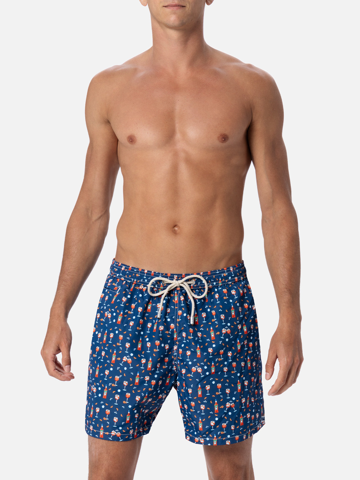 Navy blue Lighting Micro Fantasy swim shorts with Aperol spritz