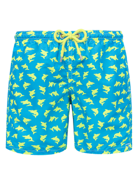 Man light fabric swim shorts with shark