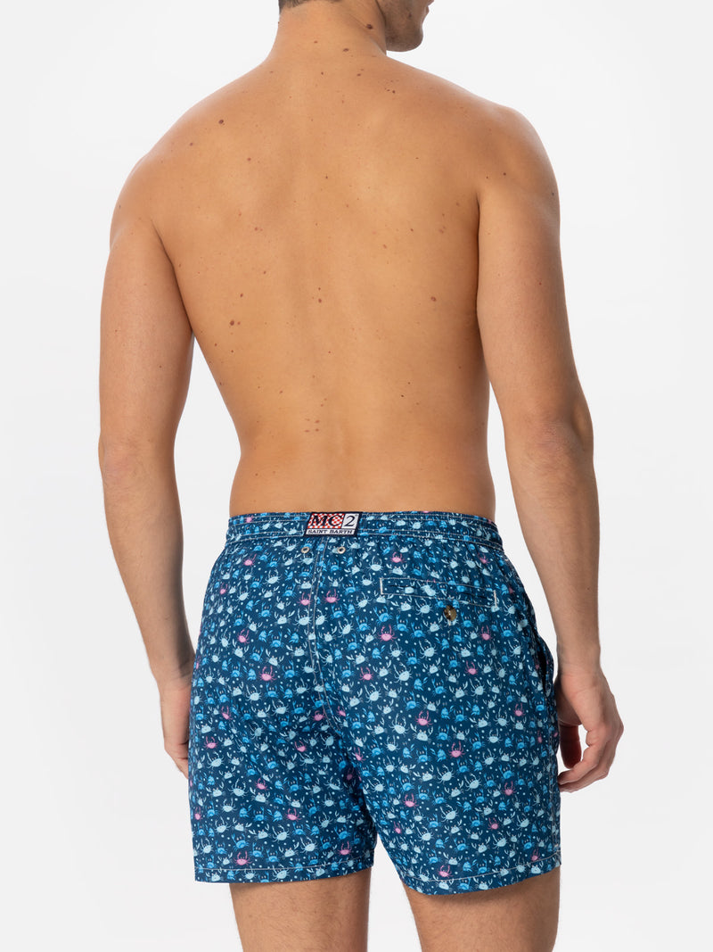 Herren-Badeshorts aus leichtem Stoff mit Krabbenprint