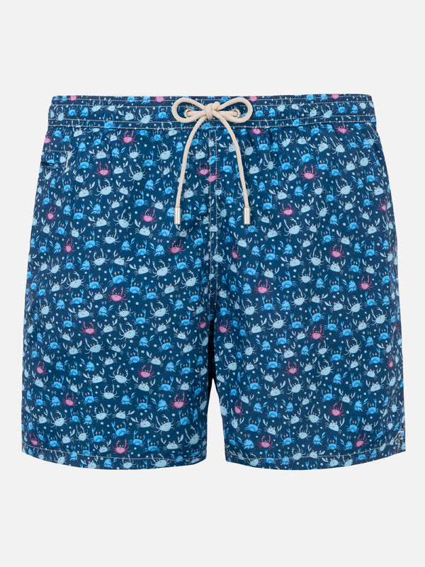 Man light fabric swim shorts with crab print