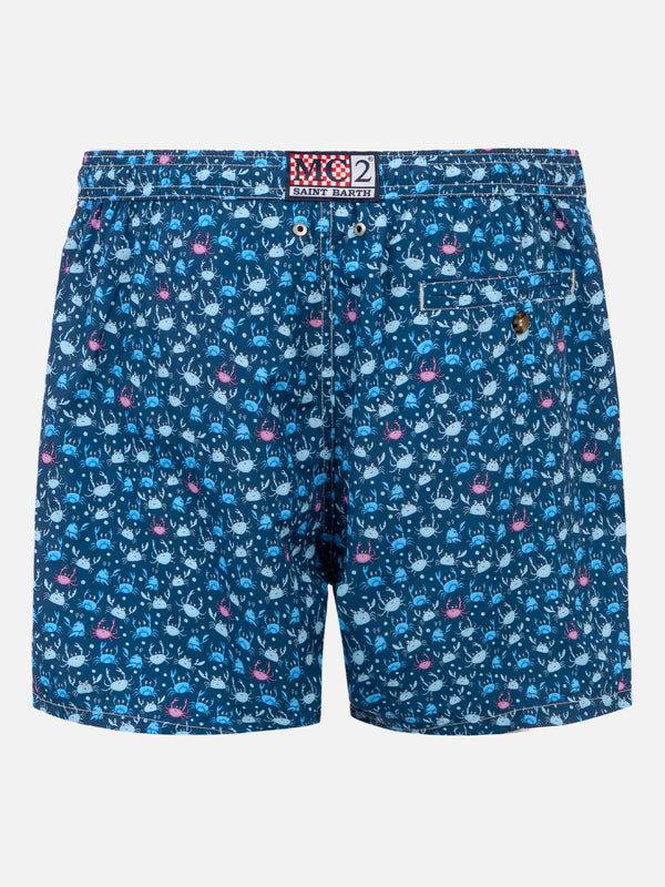 Man light fabric swim shorts with crab print