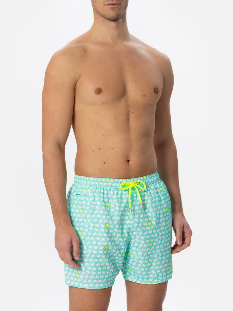 Herren-Badeshorts aus leichtem Stoff mit Krabben-Print