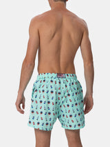 Man lightweight fabric swim-shorts Lighting Micro Fantasy with watches and drinks print