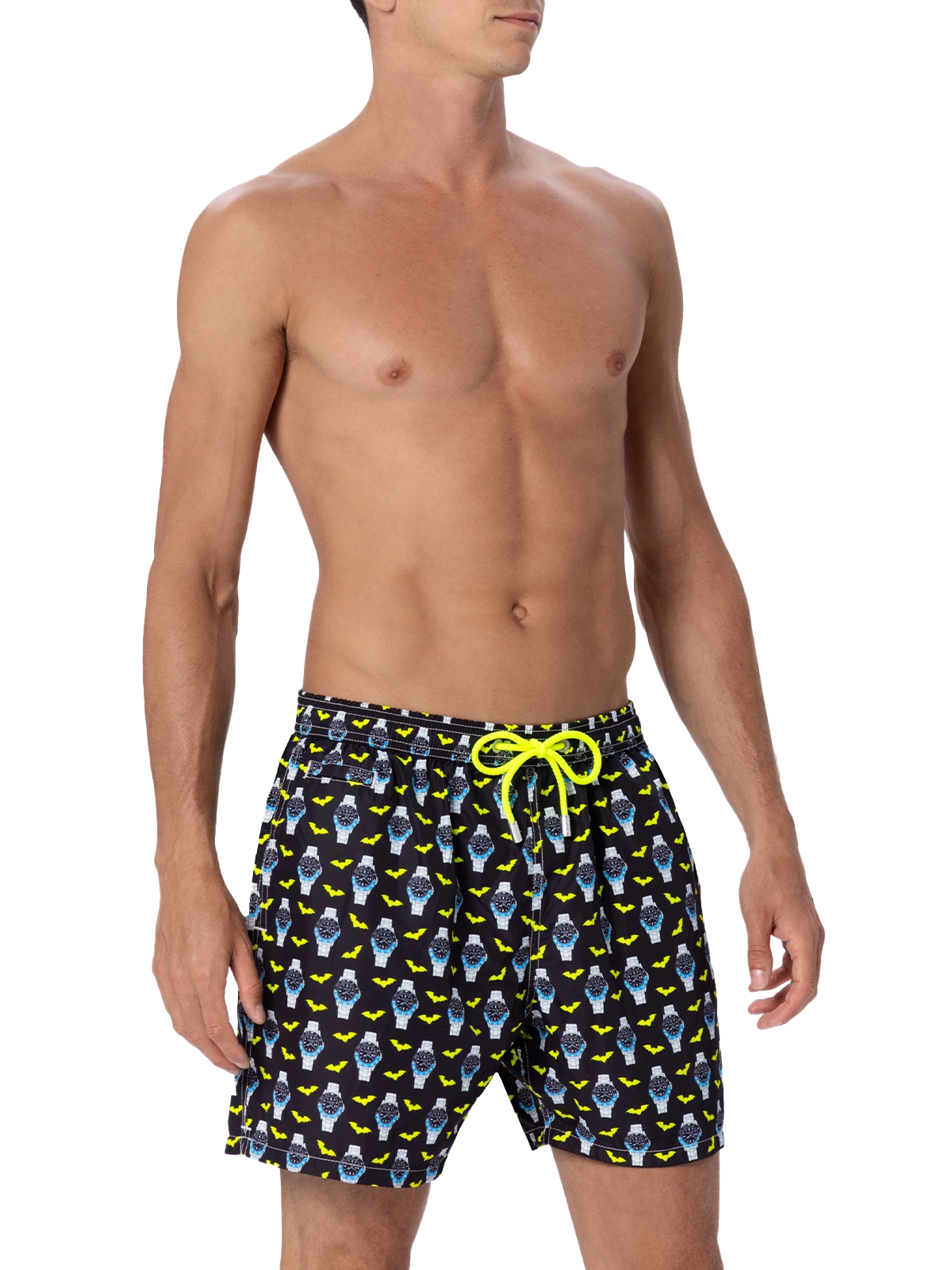Man lightweight fabric swim-shorts Lighting Micro Fantasy with watches print