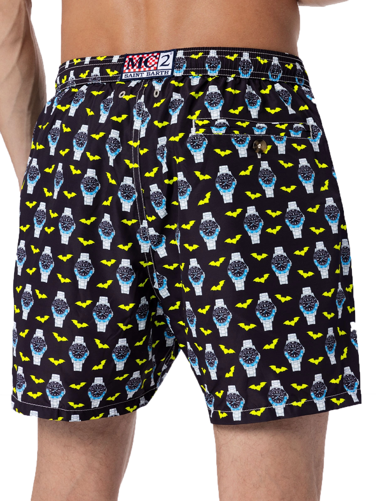 Man lightweight fabric swim-shorts Lighting Micro Fantasy with watches print
