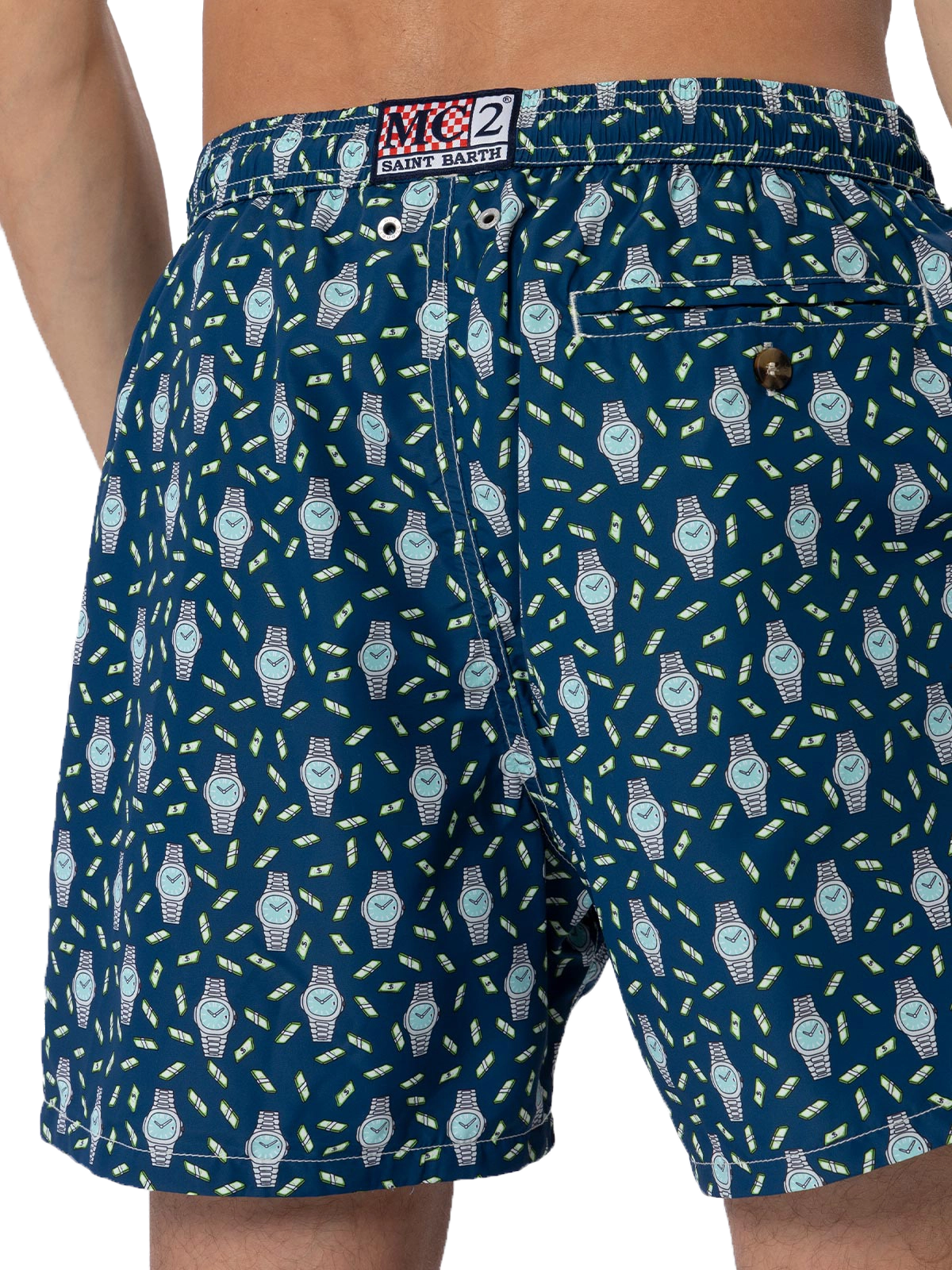 Man lightweight fabric swim-shorts Lighting Micro Fantasy with watches print