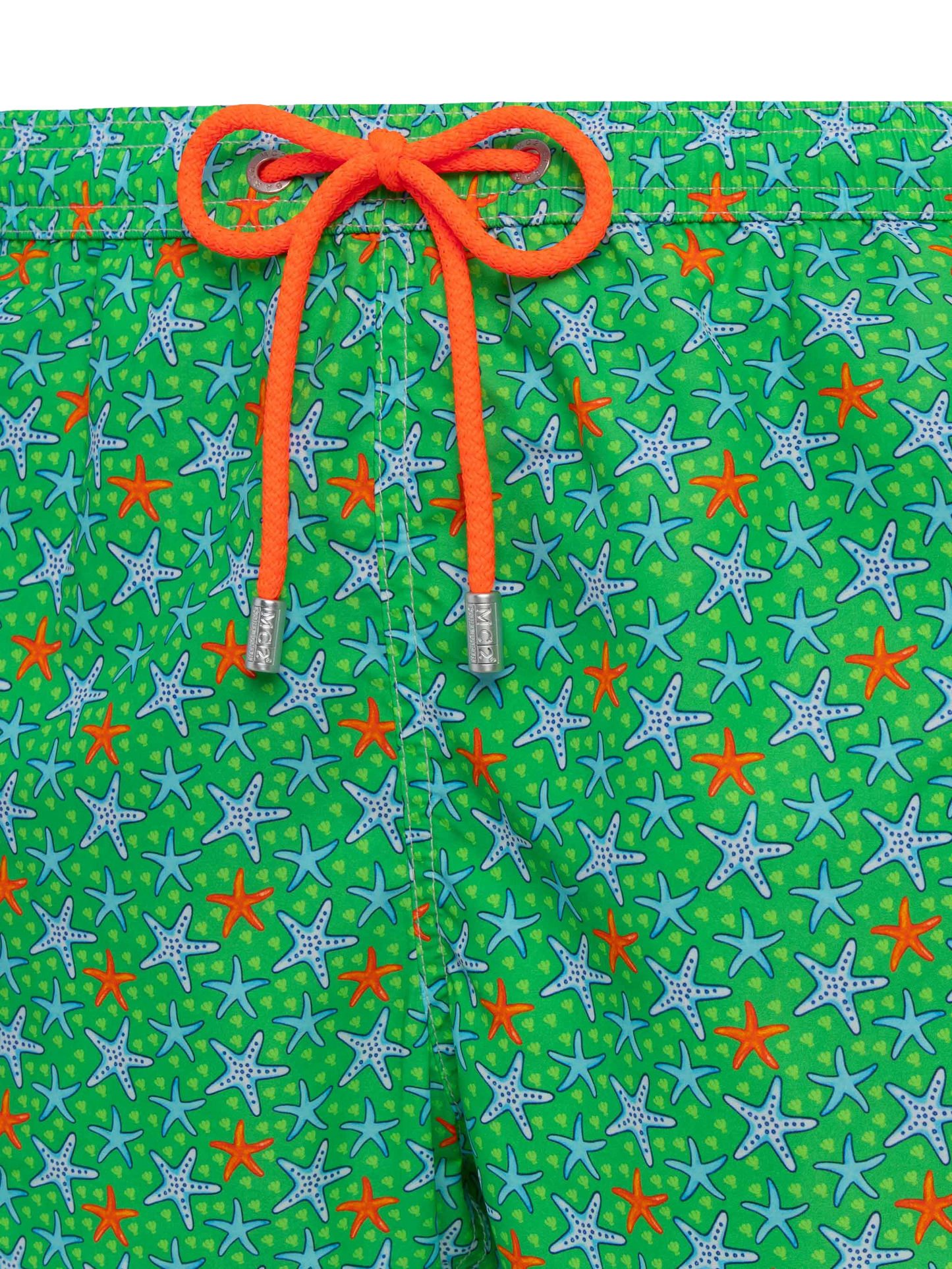 Man light fabric swim shorts with multicolor starfish print