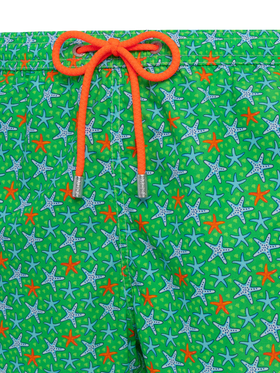 Man light fabric swim shorts with multicolor starfish print