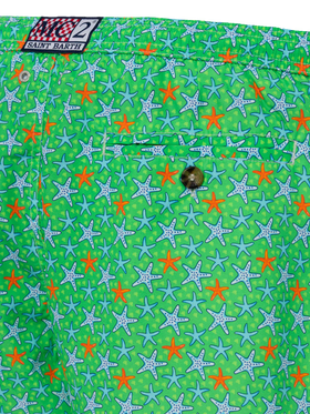 Man light fabric swim shorts with multicolor starfish print