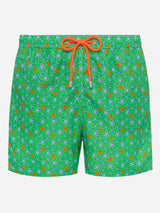 Man light fabric swim shorts with multicolor starfish print