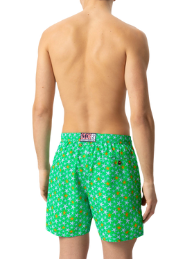 Man light fabric swim shorts with multicolor starfish print