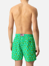 Man light fabric swim shorts with multicolor starfish print