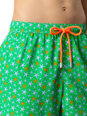 Man light fabric swim shorts with multicolor starfish print